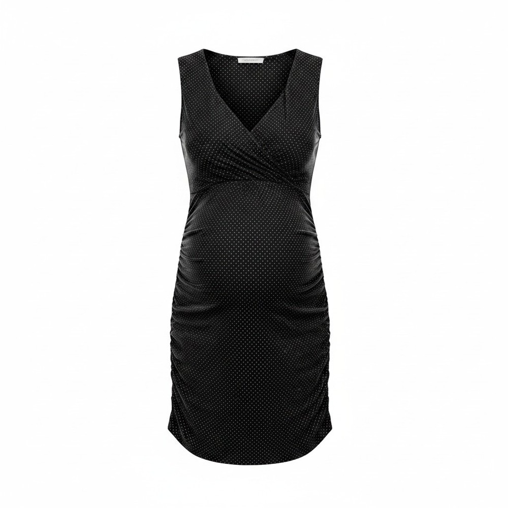 Suzi Chin for Maggy Boutique Maternity‎ Dress L Black Ruched Polka Dot Elegant